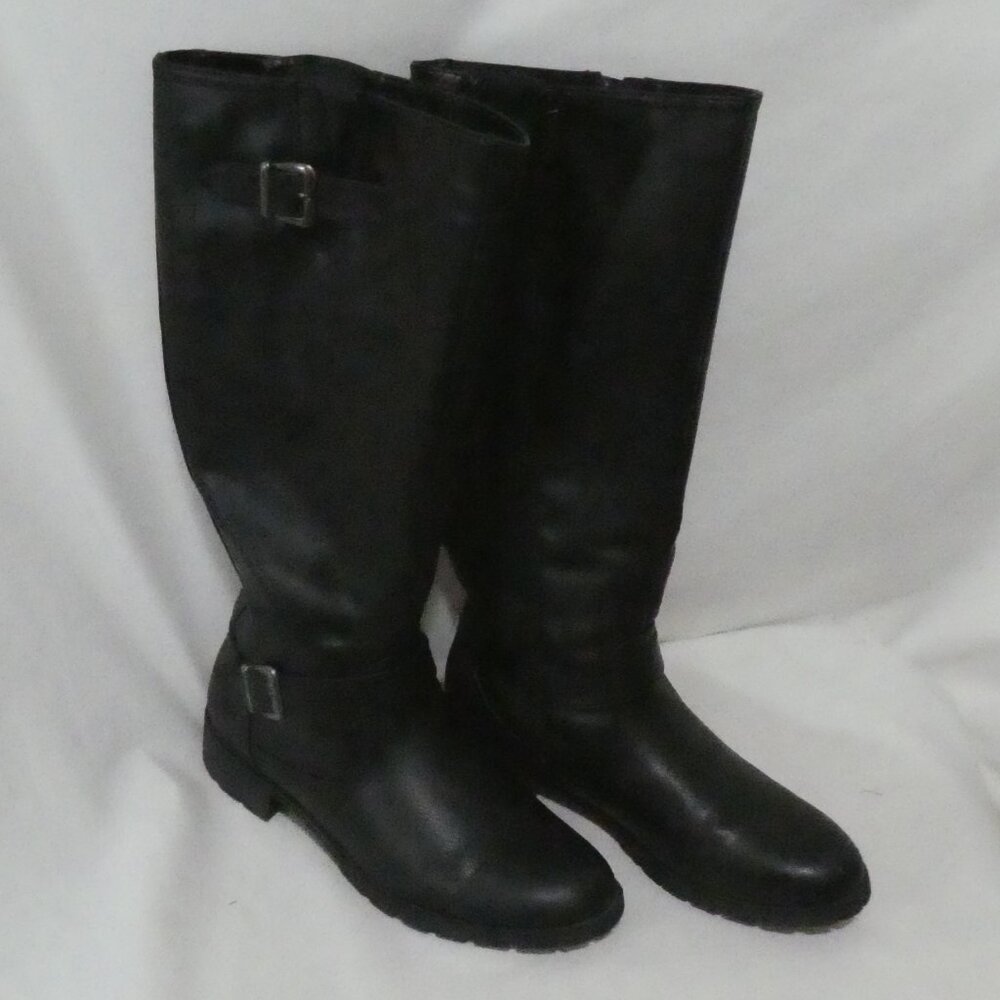 TAXI | size 10 | Classic Black Knee-High Boots | Zipper and Buckle | Lined